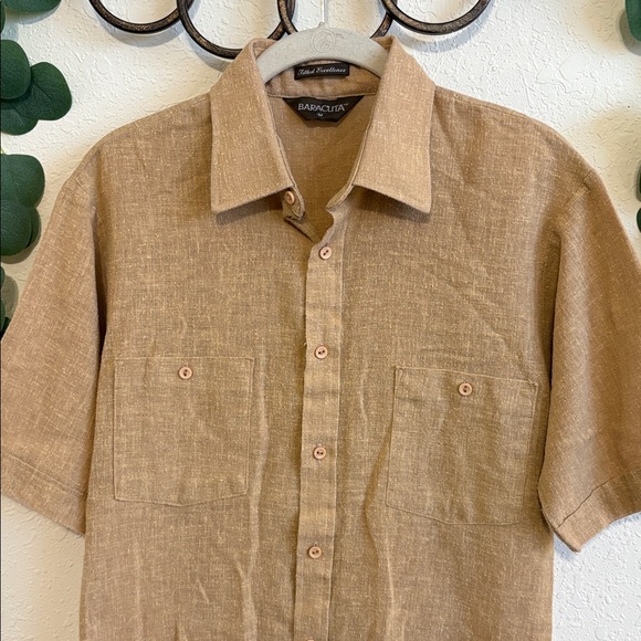 Vintage Baracuta Men’s Tan Linen Gauze Button-Down Shirt - Picture 3 of 6